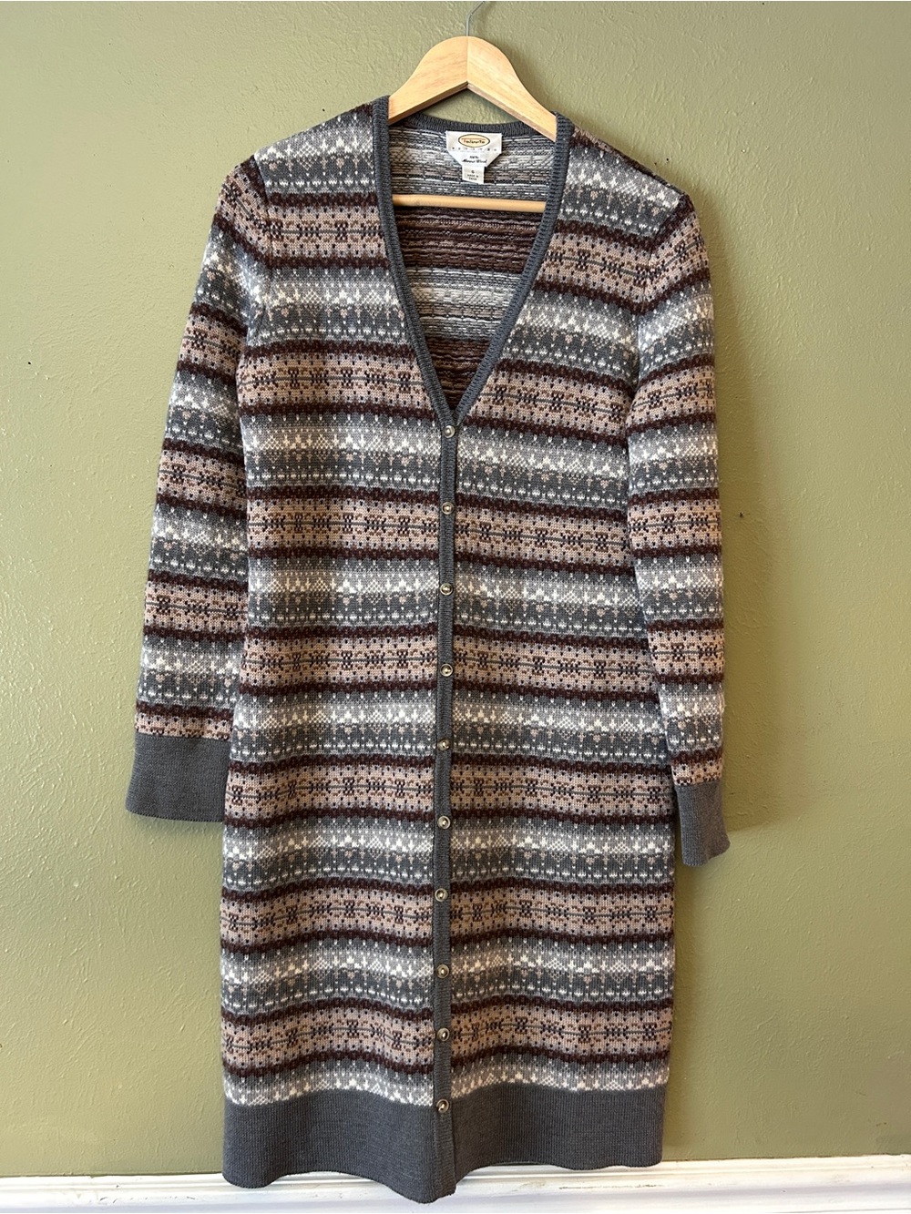 Vintage Talbots Merino Wool Fair Isle Fisherman Heritage Cardigan Sweater Dress